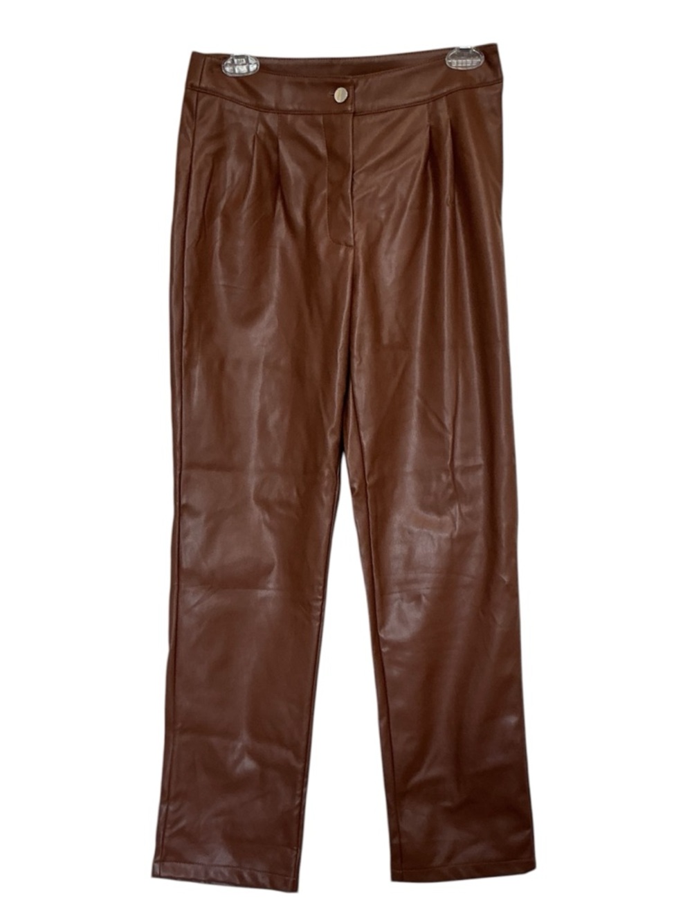 NWT Et Clet Brown Faux Leather High Rise Pants Size L Vegan Hipster Stretch